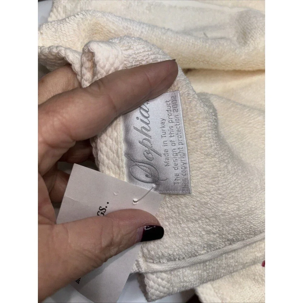 Sophia Towel Set Bath Hand & Fingertip Turkish Cotton Ivory Hearts New Set Of 3